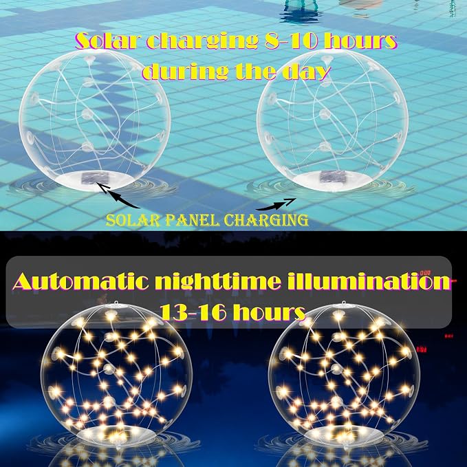 Solar Floating Pool Light, 14.5” LED Inflatable Glow Orb with Remote Control, Warm 3000K Light, Dimmable, Auto Dusk-to-Dawn, IP68 Waterproof, 3 Lighting Effects for Pool, Garden & Outdoor Use