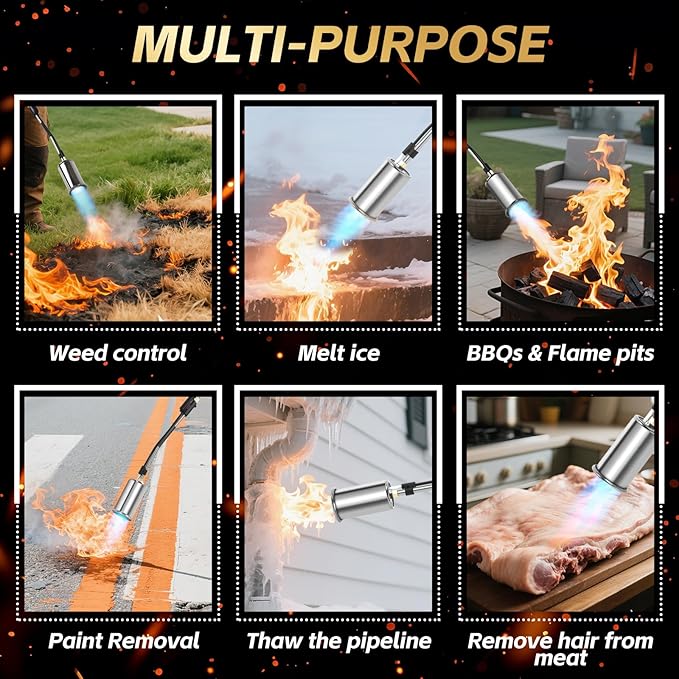 Weed Burner Torch, Propane Torch Weed Burner High Output 37" Extended Heavy Duty Blow Torch Detachable Long Arm with Flame Control Valve for Garden,Wood,Stumps,Melting Ice,Snow Road,Roofing,Outdoor