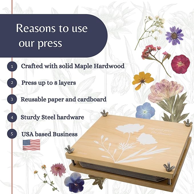 Flower Press Kit | Durable Hardwood 8x10in - Flower Preserving Kit Up to 8 layers - Floral Preservation kits for adults and kids | Innovative and Giftable Floral Pressing kit for Craft Enthusiasts