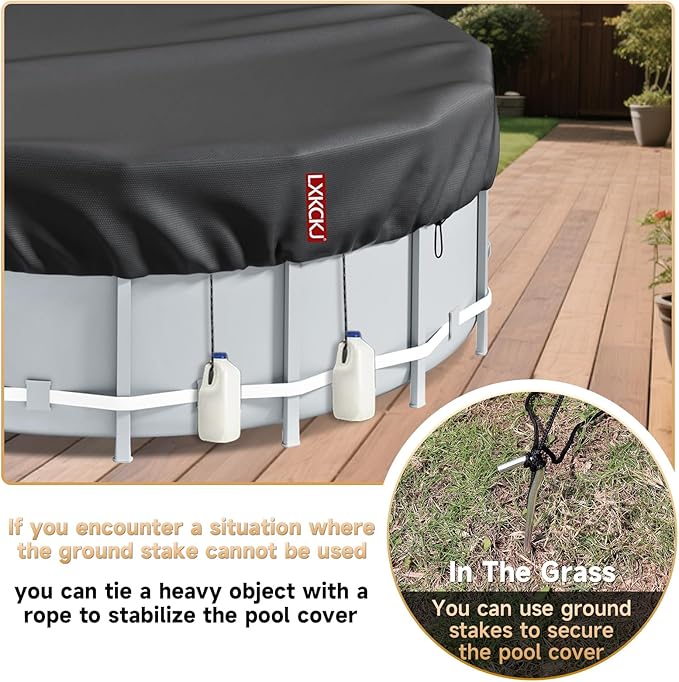 LXKCKJ 21 Ft Pool Cover for Above Ground Pools, Round 420D Oxford Tarp | Tear-Resistant, Waterproof , Windproof With Buckles & Ground Nails Set, UPF50+ UV Protection, Cold-Resistant, Keep Pool Clean