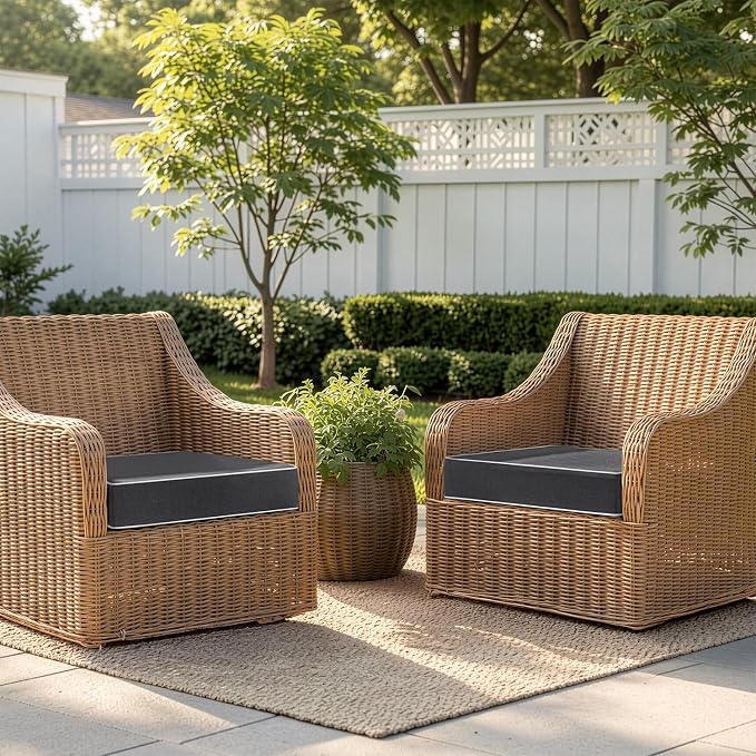 MIULEE Grey Outdoor Chair Cushions Set of 2, 22x22x3 Inch Waterproof Patio Seat Cushions for Outdoor Furniture Couch Sofa, 3 Year Color Fastness High Density Foam with Adjustable Ties