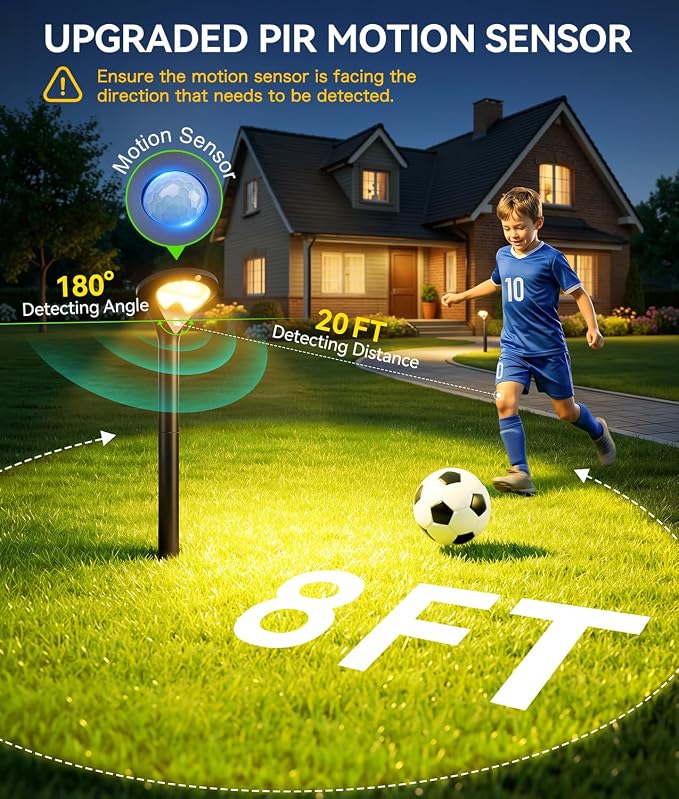 ELECLINK Solar Pathway Lights Outdoor with Motion Sensor, 2 Pack Security Solar Garden Lights, 400LM Bright LEDs, Large Glass Panel, 3 Modes Waterproof Path Lights for Yard Patio Walkway Driveway