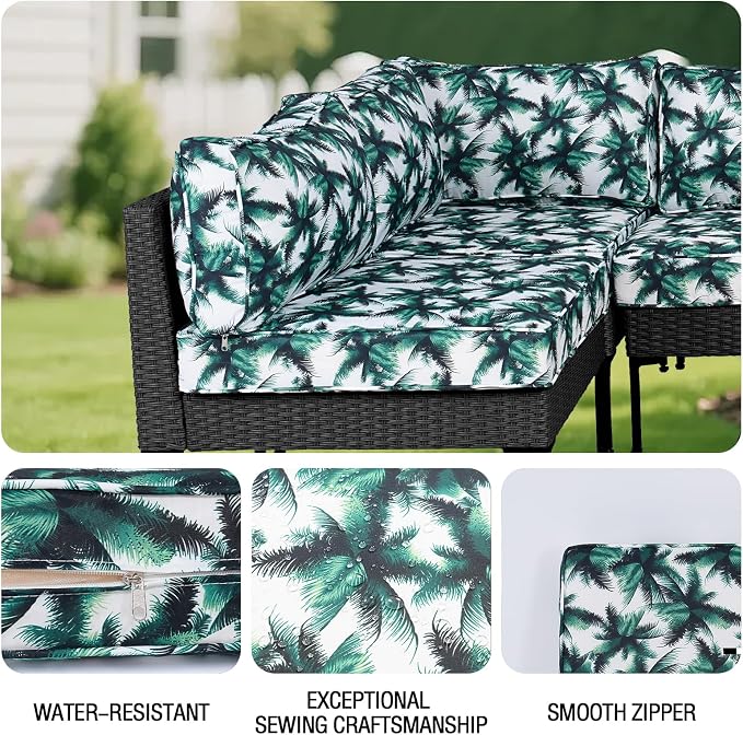 14Pieces Patio Cushion Covers Replacement Outdoor Water-Resistant Couch Covers Splashproof UV-Resistant Furniture Protectors Cushion Sofa Slipcovers Set with Zippers,Cover Only