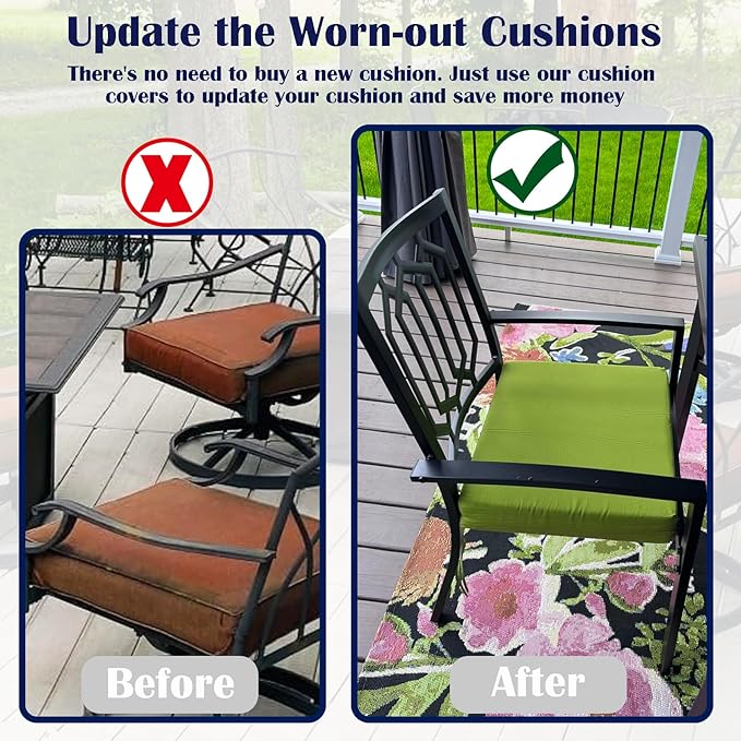 FLYMEI Patio Cushion Covers 20x20x2 Waterproof Outdoor Cushion Cover Replacement 2Packs Outdoor Seat Cushion Slipcover for Rattan Chair Sofa, Apple Green