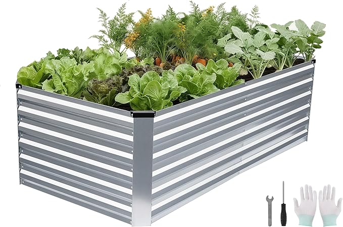 STBoo 6x3x2FT Galvanized Raised Garden Bed, Outdoor Metal Raised Planter Box for Vegetables, Elevated Rust-Resistant Rectangle Gardening Container Kit with Reinforced Panels for Backyard,Patio(Silver)