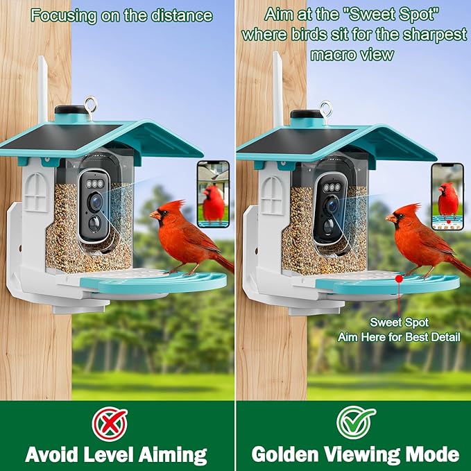 Smart Bird Feeder with Camera Solar Powered - AI Bird Identification, 2K HD Video Live Stream Camera, 3MP Photos, 2.9in Focus, Gifts for Mom Dad Birdlovers, Blue