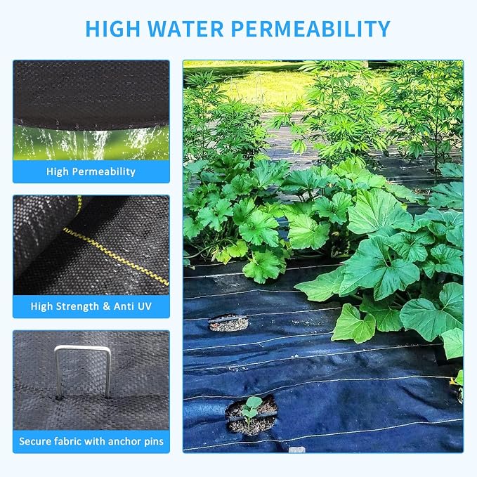 3.5oz Weed Barrier Fabric, Custom Size 3ft x 233ft Heavy-Duty Woven Landscape Fabric with Staples for Garden Weed Control & High Permeability