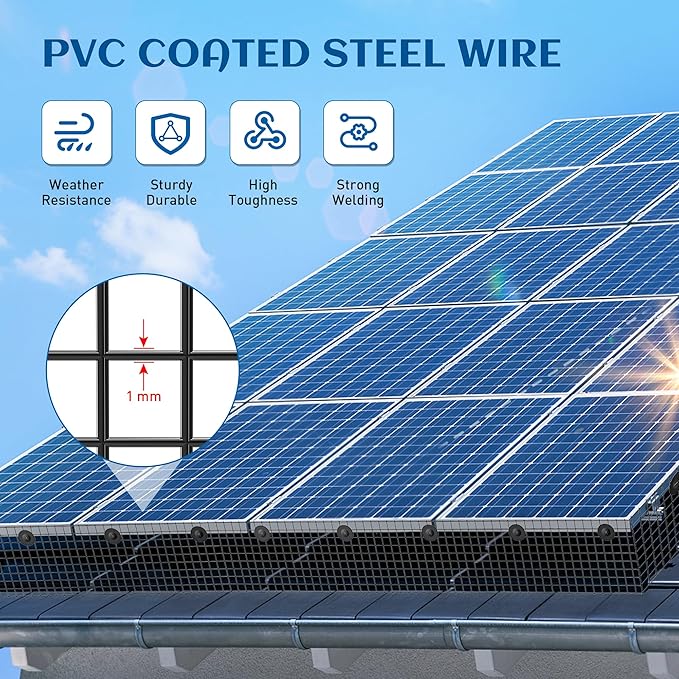 ZeroPone 8inch x 100ft Solar Panel Bird Guard, Critter Guard for Solar Panels with 100 Pcs Stainless Steel Fasteners, Removable PVC Coated Pigeon Netting Wire for Squirrel, Bird, Critters Proofing