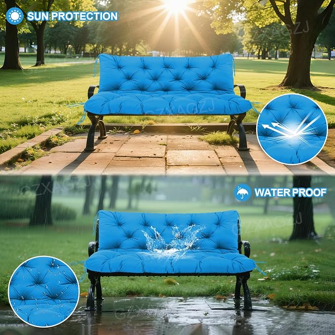 Premium Outdoor Swing Cushions 70x40 inch Waterproof Porch Swing Cushions 2-3 Seater Replacement with Backrest and Ties Swing Cushion for Outdoor Furniture Patio Porch Backyard Garden