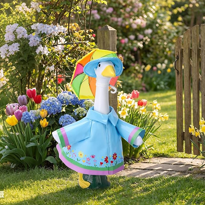 DECOHS 3 Pcs/Set Raincoat Porch Goose Outfits, Summer Lawn Goose Statue Raincoat Costume, Yard Goose Clothes Raincoats Umbrella Hat Outfit for 23" Statue Patio Garden Decoration (Blue)