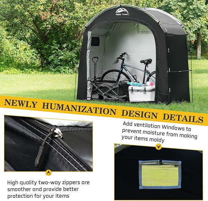 Happy Travel Bike Storage Shed Tent,Outdoor Portable Bicycle Storage Sheds with 210D Oxford Fabric PU4000 Waterproof for 2/3/4/5 Bikes,Bike Covers Shelter for Motorcycle,Garden Tools,Toys,Lawn Mower