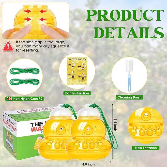 2 Pack Wasp Traps Outdoor Hanging Yellow Jacket Trap Carpenter Bee Traps for Outside, Hornet Trap Plastic Bee Catcher Wasp Killers for Garden Farm