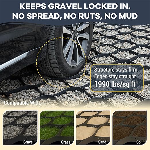 17.6 ft × 6.6 ft Gravel Grid Geocell Ground Grid for Driveways, Parking Pads & Slopes — Ground Stabilization for Gravel & Soil, Ideal for Livestock Areas, Paths, Sheds & Mud Control