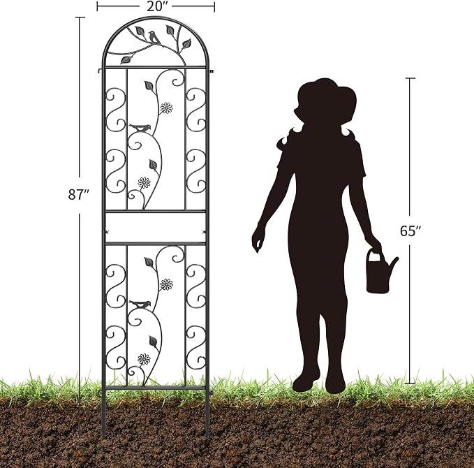 2 Pack 87"x20" Black Metal Garden Trellises, Decorative Daisy & Bird Rustproof Trellis for Outdoor Climbing Plants, Roses, Vines, Cucumbers & Vegetables