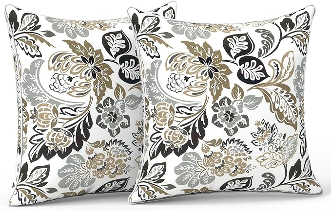 LVTXIII Outdoor Throw Pillows 18x18 Patio Waterproof Square Pillows with Piping Fade Resistant Accent Pillow for Spring Summer Garden Decoration, Set of 2, Dailey Tan
