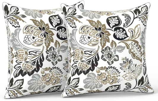 LVTXIII Outdoor Throw Pillows 18x18 Patio Waterproof Square Pillows with Piping Fade Resistant Accent Pillow for Spring Summer Garden Decoration, Set of 2, Dailey Tan