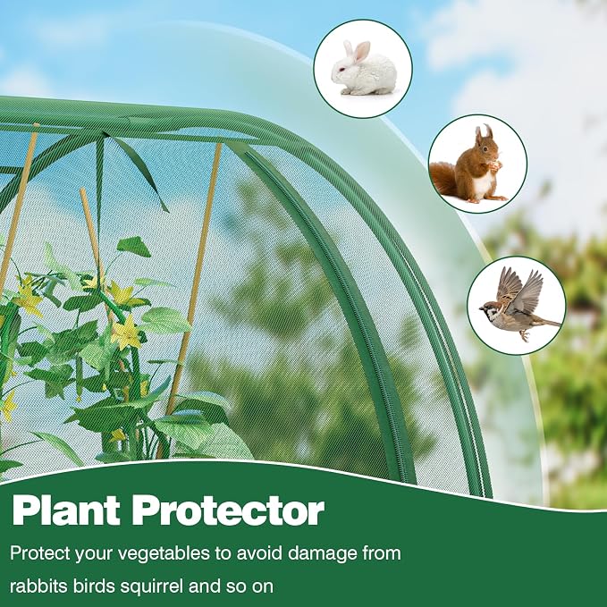 98x49x49in Garden Plant Netting Mesh Cover for Raised Bed, Crop Cage with Roll-up Zipper Door, Plant Protectors from Animals, Large Tunnel Gardening Net for Vegetables Fruits Tomato, Green