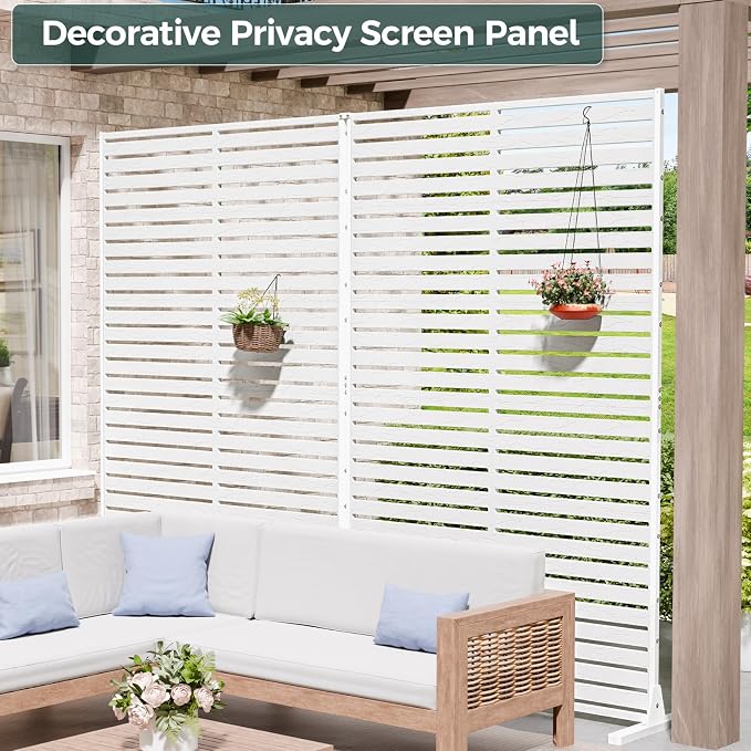 Privacy Fence Screen with Stand 6 Panel 72" H×47" W HDPE Decorative Privacy Panels with Stand, Air Conditioner Fence Panels, Privacy Screen for Outdoor Backyard, Balcony, Pool