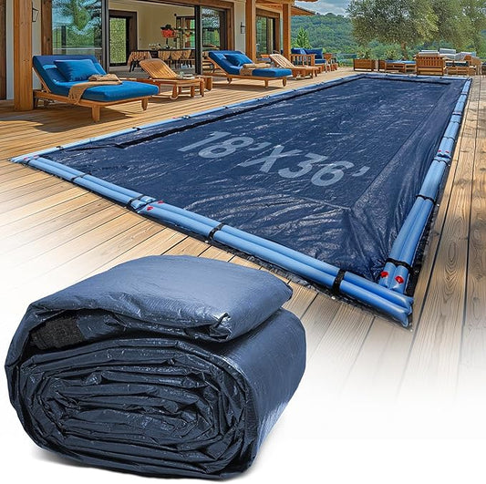 18-Ft x 36-Ft Pool Cover for Inground Pools - Rectangle Winter Pool Cover for Inground Pools, Extra Thick Material and Durable Design, Cold and UV-Resistance, Easy Installation, Navy Blue
