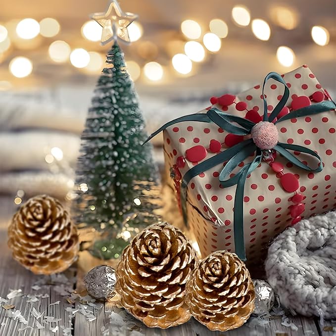 Natural Austriaca Pine Cones for Crafts - 2-3 Inch Real Pinecones for Christmas Decorating Ornaments, Holiday Decor Vase Filler - Rustic Woodland Dried Pine Cones - Set of 24 – GOLD PAINTED