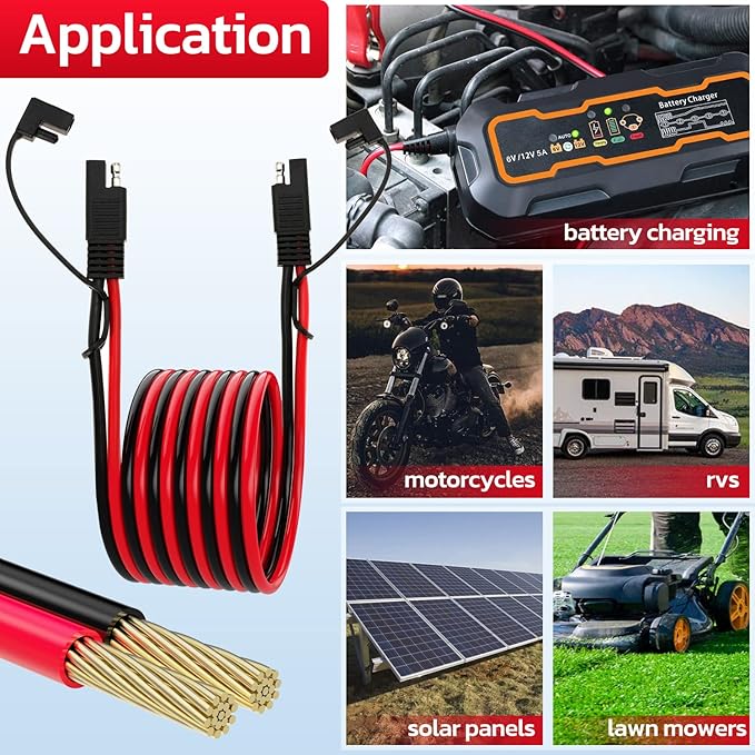 10AWG SAE Extension Cable 10 Gauge SAE to SAE Extension Cord with Two Prong Connectors for Solar RV Automotive (10FT)