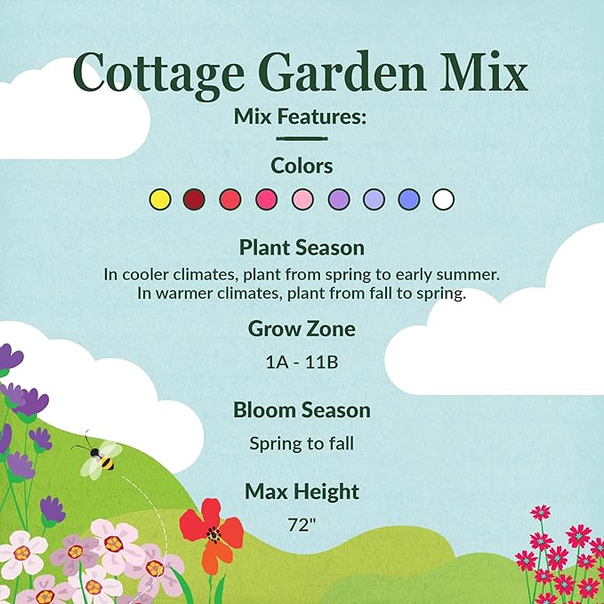 Ferry-Morse Flower Seeds - Cottage Garden Mix, Non-GMO, Outdoor, Full Sun - 1 lb