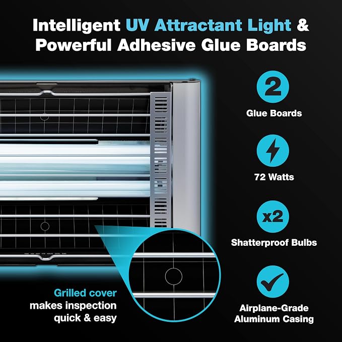 Catchmaster Vector Plasma Grilled Wall-Mounted UV Fly Light Trap - 3,100 sq. ft. Catch Zone, Fly Trap for Dining Rooms & Commercial Kitchens and Fresh & Dry Food Storage, UV Lamp Flying Insect Killer
