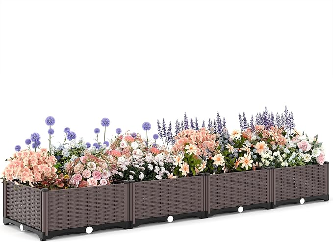 Garvee 63"x16"x8" Large Outdoor Raised Planter Box, Self-Watering Rectangular Garden Bed with Drainage Plug, Deep Elevated Planter for Patio, Balcony, Deck