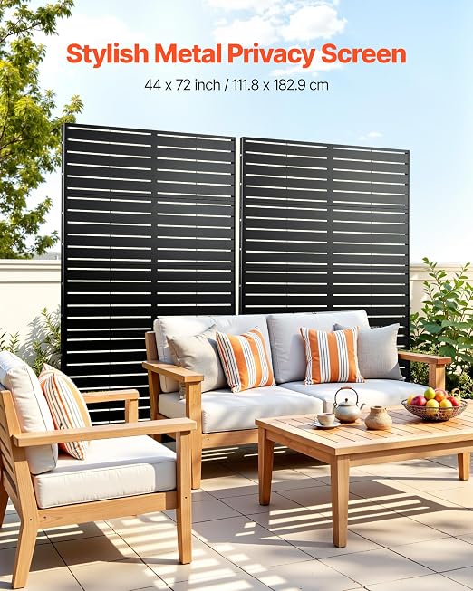 VEVOR Metal Privacy Screen, 44" W x 72" H Freestanding Modern Privacy Fence, Garden Divider Panel with Extended Base & Reinforcement Fixed, Freestanding Outdoor Divider for Garden, Indoor, Courtyard