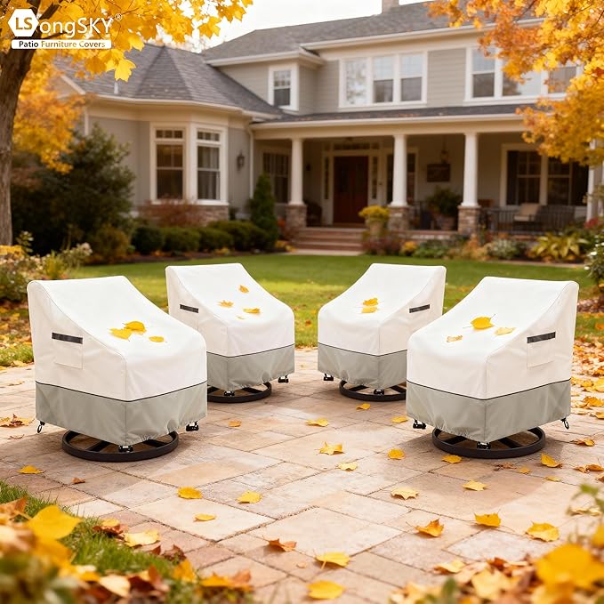 Patio Swivel Chair Cover 4 Pack,Waterproof Heavy Duty Outdoor Chair Covers,Outdoor Swivel Chair Cover for Patio Furniture Covers(30 W x 34 D x 36 H inches),Beige