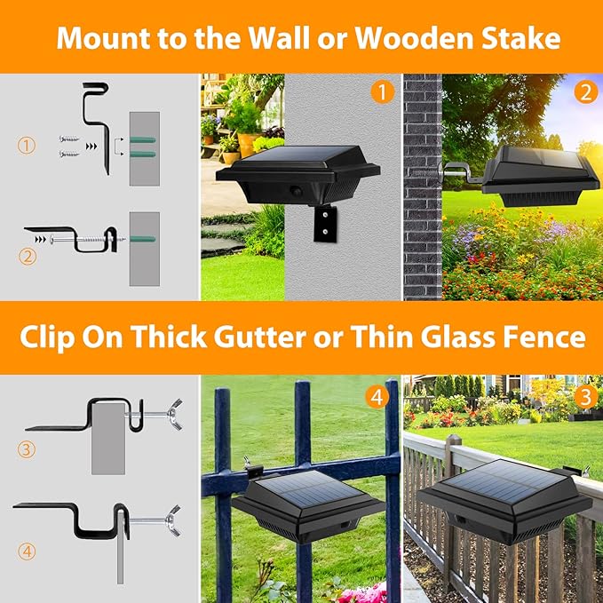 Solar Gutter Lights Outdoor, 40 LEDs Bright Solar Powered led Fence Light Deck Lights Waterproof for Wall, Deck, Fence, Stair, Step and Yard (Black Shell, 6 Pack, Cool White)