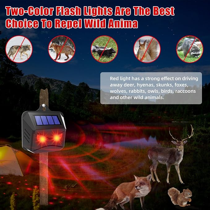 Solar Nocturnal Animal Repeller Outdoor with Red Predator Eyes,8 Pack Auto Activate Night Animal Deterrent Lights for Deer, Raccoons, Coyotes,Skunks,Foxes -Protection for Chicken Coop,Yard,Farm