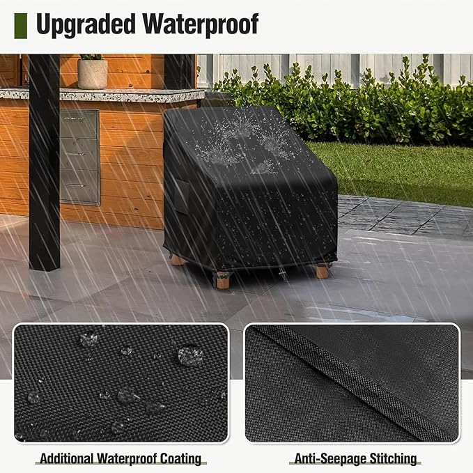 MR. COVER Patio Chair Covers Waterproof, Outdoor Furniture Covers for Rocking Chair, Heavy Duty Anti UV Chair Cover, Fits up to 35"W x 35"D x 35"H, Air Vent and Handles Included,Black, 2 Pack