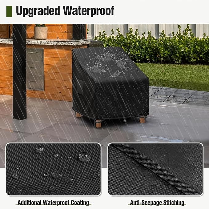 MR. COVER Patio Chair Covers Waterproof, Outdoor Furniture Covers for Rocking Chair, Heavy Duty Anti UV Chair Cover, Fits up to 45"W x 40"D x 35"H, Air Vent and Handles Included,Black, 2 Pack