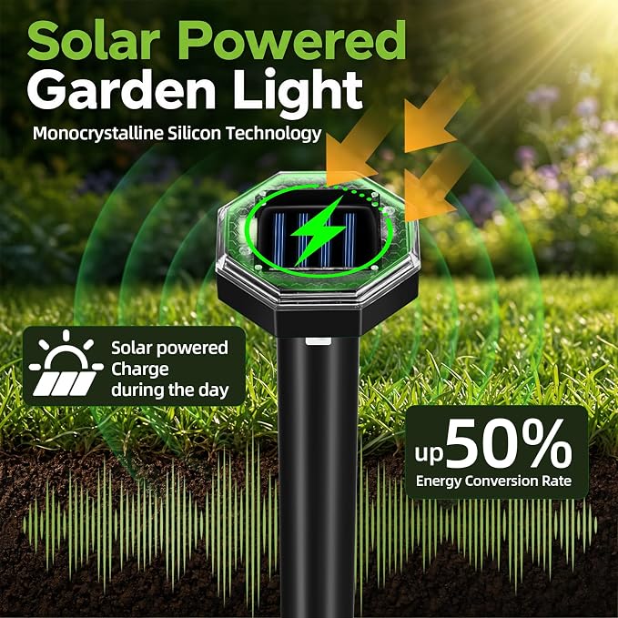2026 New Mole Repellent Solar Powered, Ultrasonic Gopher Repellent Snake Repellent for Yard Lawn Garden, Waterproof Vole Groundhog Chipmunk Armadillo Squirrel Rodent Deterrent Stakes,8 Pack