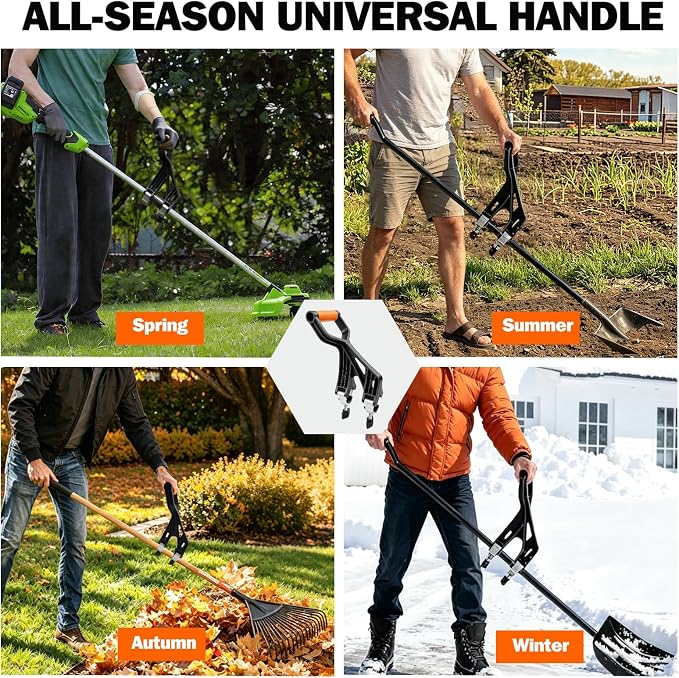 Axcoix Universal Shovel Handle Replacement, Adjustable Weed Trimmer Handle Extension, Ergonomic Back Saver Attachment Fit for Shovels Rakes String Trimmers Snow Shovels Gardening Tools