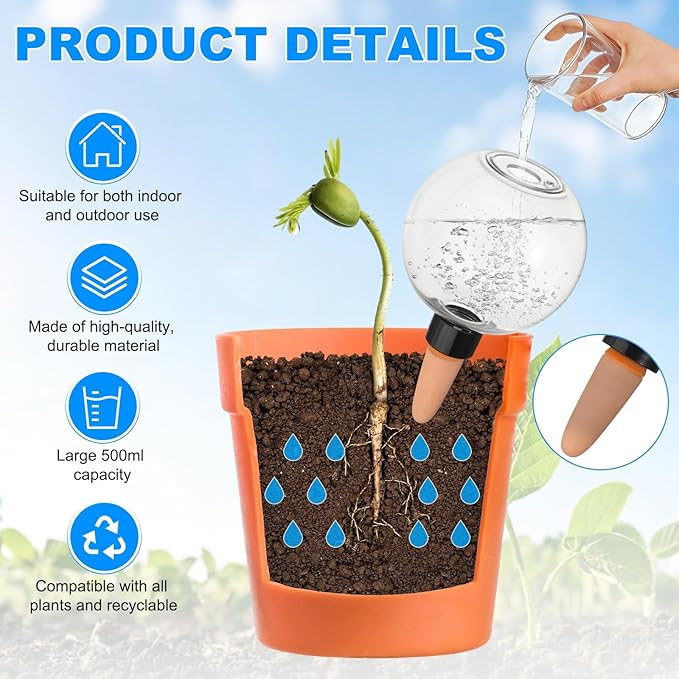 M METERXITY 4-Pack Plant Self Watering Globes, 7.2 oz Plastic Bubble Water Bulbs Top Fill for Indoor/Outdoor Plants, Self Watering Spikes Slow Release Terracotta [Transparent]