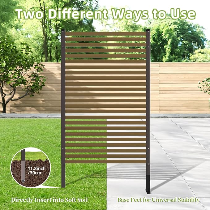 Metal Privacy Screen Outdoor Freestanding Privacy Wall Panels and 3.6ft W × 6ft H Decorative Patio Dividers,with Stable Base Feet for Stability,Crafted from Steel,Ideal for Patio,Garden Backyard