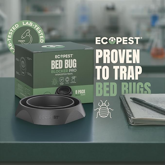Bed Bug Interceptors – 8 Pack | Bed Bug Blocker (Pro) Interceptor Traps (Black) | Insect Trap, Monitor, and Detector for Bed Legs