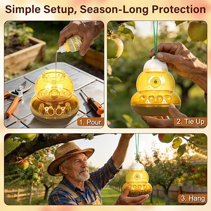 2 Pack Reusable Wasp Traps Outdoor Hanging with Baits, Bee Traps for Outside with Bait Attractant Refills Yellow Jacket Trap Carpenter Hornet Trap Wasp Catcher for Outdoors, Wasps Killer Garden, Farm