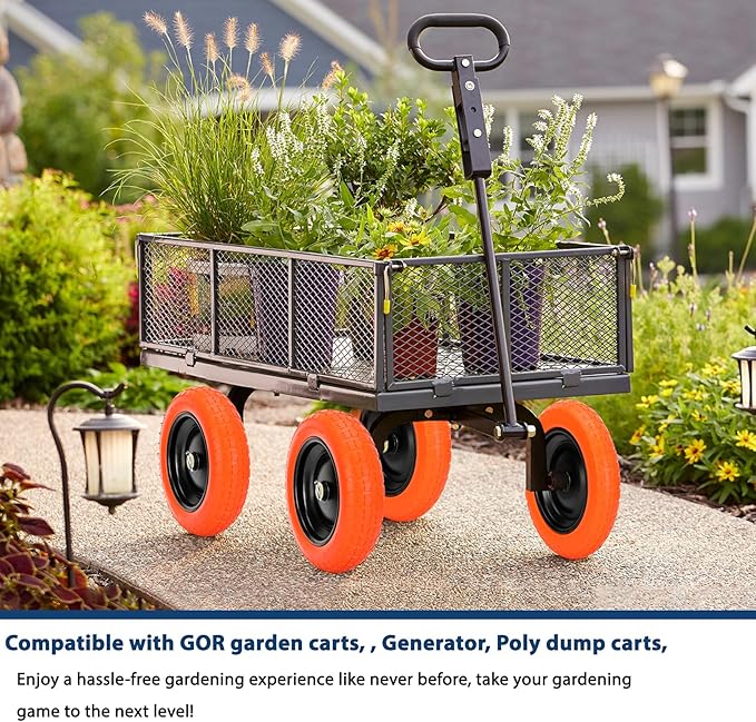13" Flat Free Wheels Replacement for GOR Garden Cart Tires and Wheels, 4.00-6 Solid Tires and Wheels with 5/8"Bearings, 13" No Flat Wheels for GOR Garden Carts/Hand Trucks/Garden Carts（Orange）