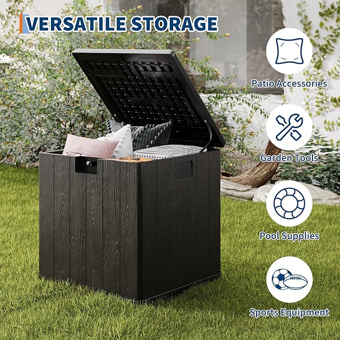 80 Gallon Resin Deck Box, Large Waterproof Outdoor Storage Box with Lockable Lid & UV Resistant, Storage Container for Patio Furniture Cushions, Garden, Backyard, and Poolside，Black