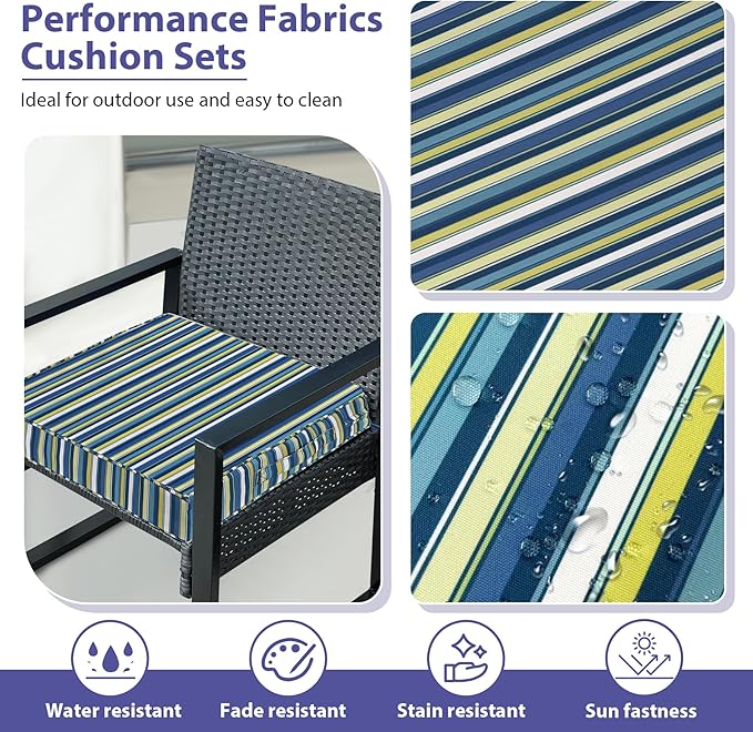 IPYNBAP Outdoor Chair Cushions Set of 4 -Waterproof Outdoor Seat Cushions for Patio Furniture, Patio Chair Cushion with Handle and Ties, Out Door Chair Pads,18.5x16x3-Square, Blue Stripe