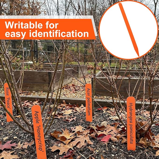 Weysat 100 Pcs 12" Wood Plant Labels for Field or Containers Plant Tags Wood Garden Labels for Seedling Stakes Markers Nursery Seed Tags with Smooth Surface for Pot Herbs Flowers Vegetables (Orange)