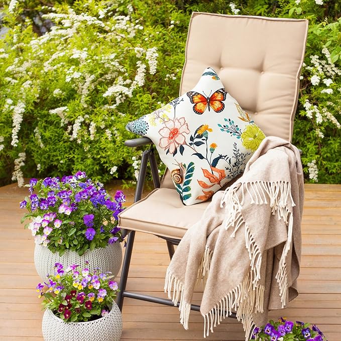 Premillow Outdoor Pillow Covers 18x18 Inch Set of 4, Spring Summer Flower Decor Throw Pillow Covers Outside Waterproof Pillow for Patio Furniture Bench Chair Couch Sofa