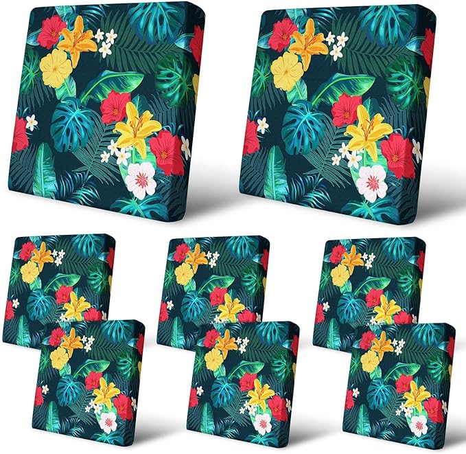 pickyNproud 8Pcs Patio Cushion Covers Stretch Outdoor Couch Cushions Slipcovers Replacement Washable Furniture Protector with Elastic Bottom Sofa Chair Seat Cover, Floral Leaves