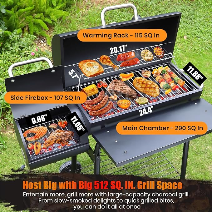 Offset Smoker Bundle with Steel Charcoal Bucket & 60 Starters