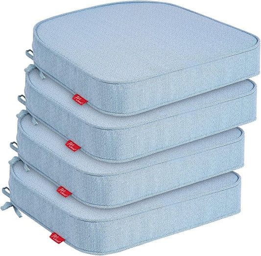 Outdoor Chair Cushions Set of 4, 19"x19" Water-Resistant Patio Cushions with Ties, High Density Foam U-Shape Seat Cushions for Patio Garden Chairs,Light Blue
