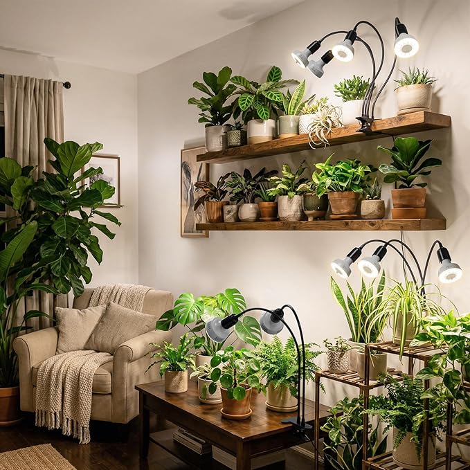 Barrina Orbgrow OG11A3 Clip On Grow Lights for Indoor Plants, Integrated Stepless Dimming & Timing, 4000K 33W(3 x 11W, 300 Watt Equiv), Full Spectrum 3-Gooseneck with E26 Plant Light Bulbs