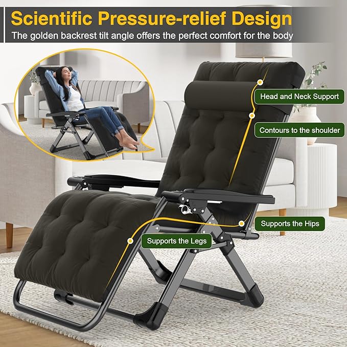 Suteck Zero Gravity Chair, Reclining Camping Lounge Chair with Aluminum Alloy Lock, Folding Patio Recliner w/Removable Pad, Adjustable Headrest and Side Tray for Outdoor Patio, Lawn, and Camping